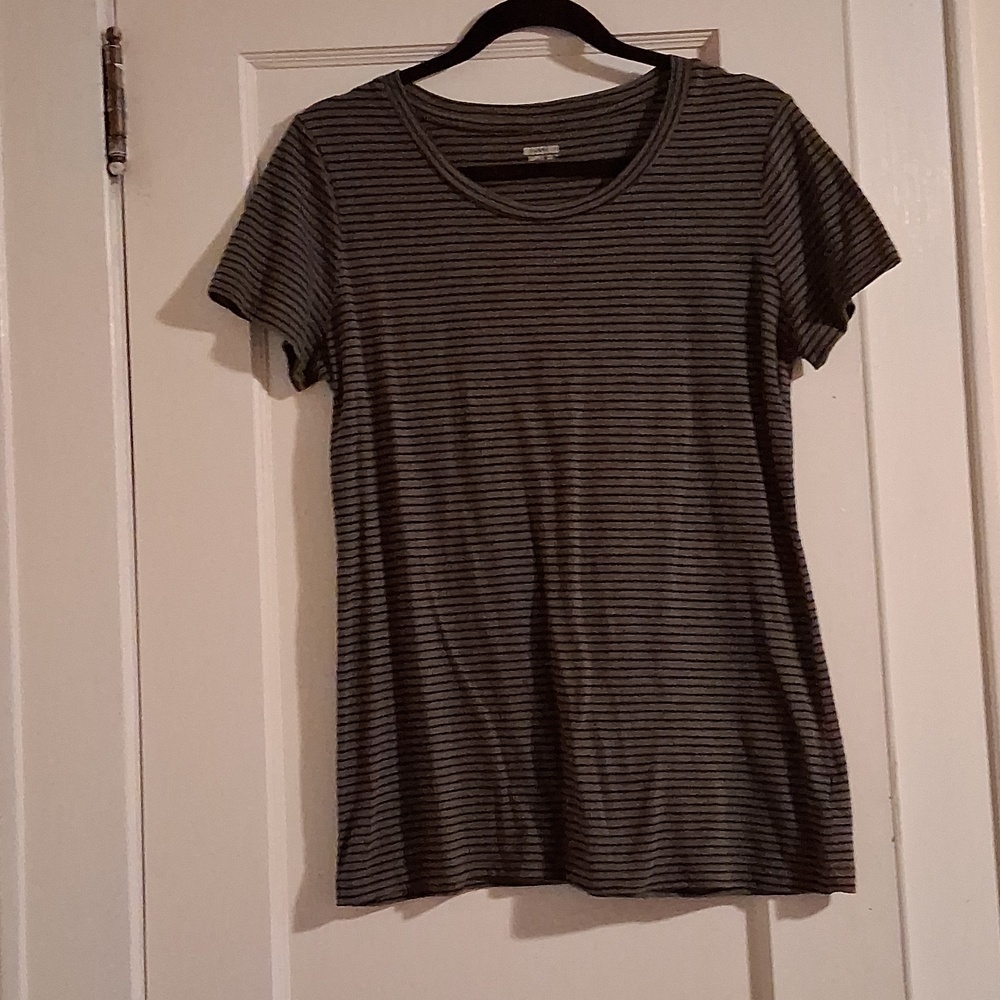 Mossimo Supply Co. Olive Green & Black Striped Short Sleeve Tee